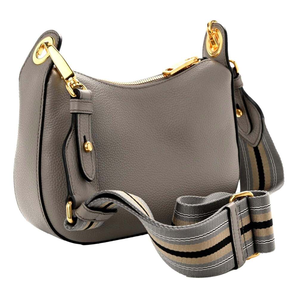 Prada Vitello Phenix Zippered Messenger Hobo Grey Leather Shoulder